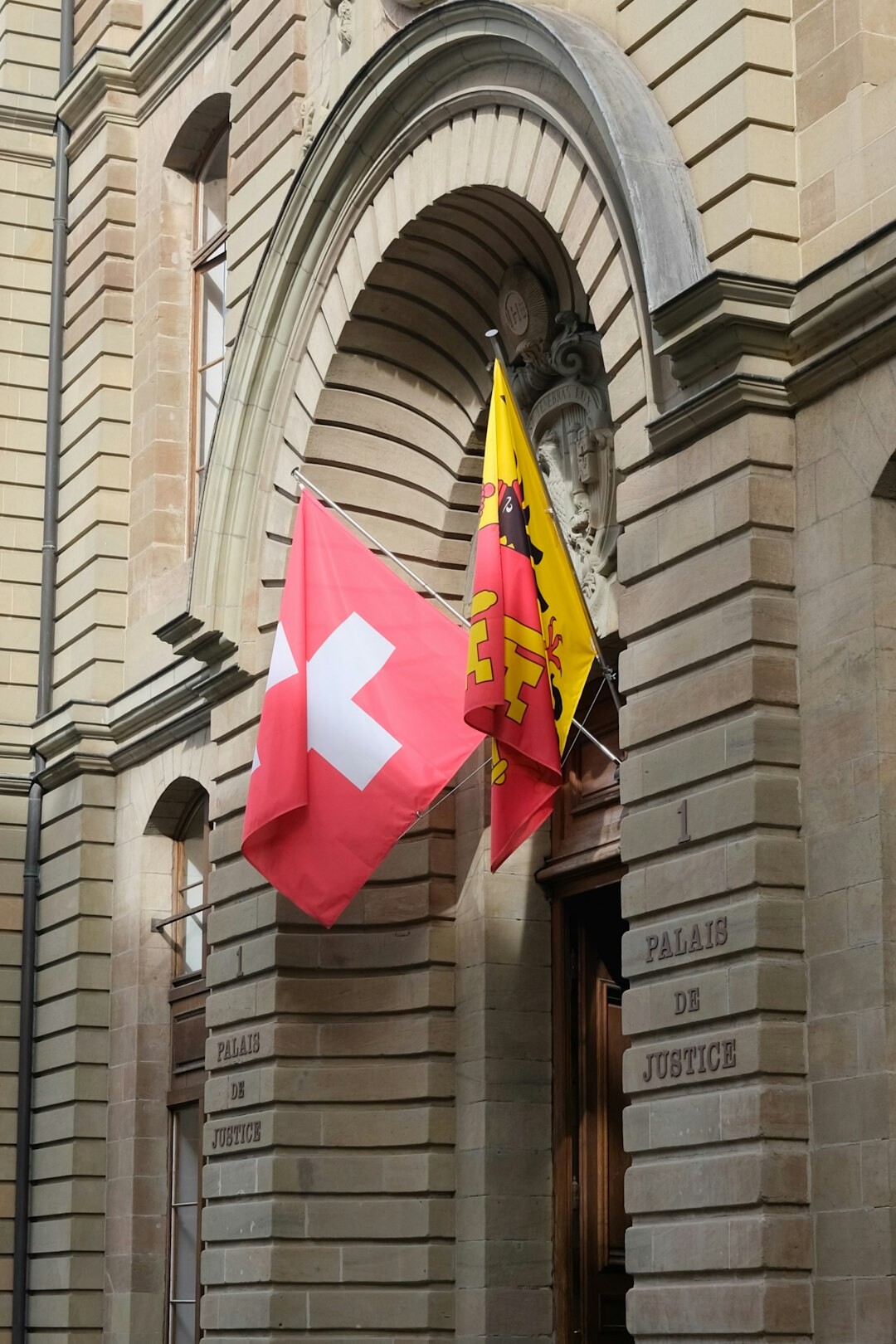 swiss flag on building