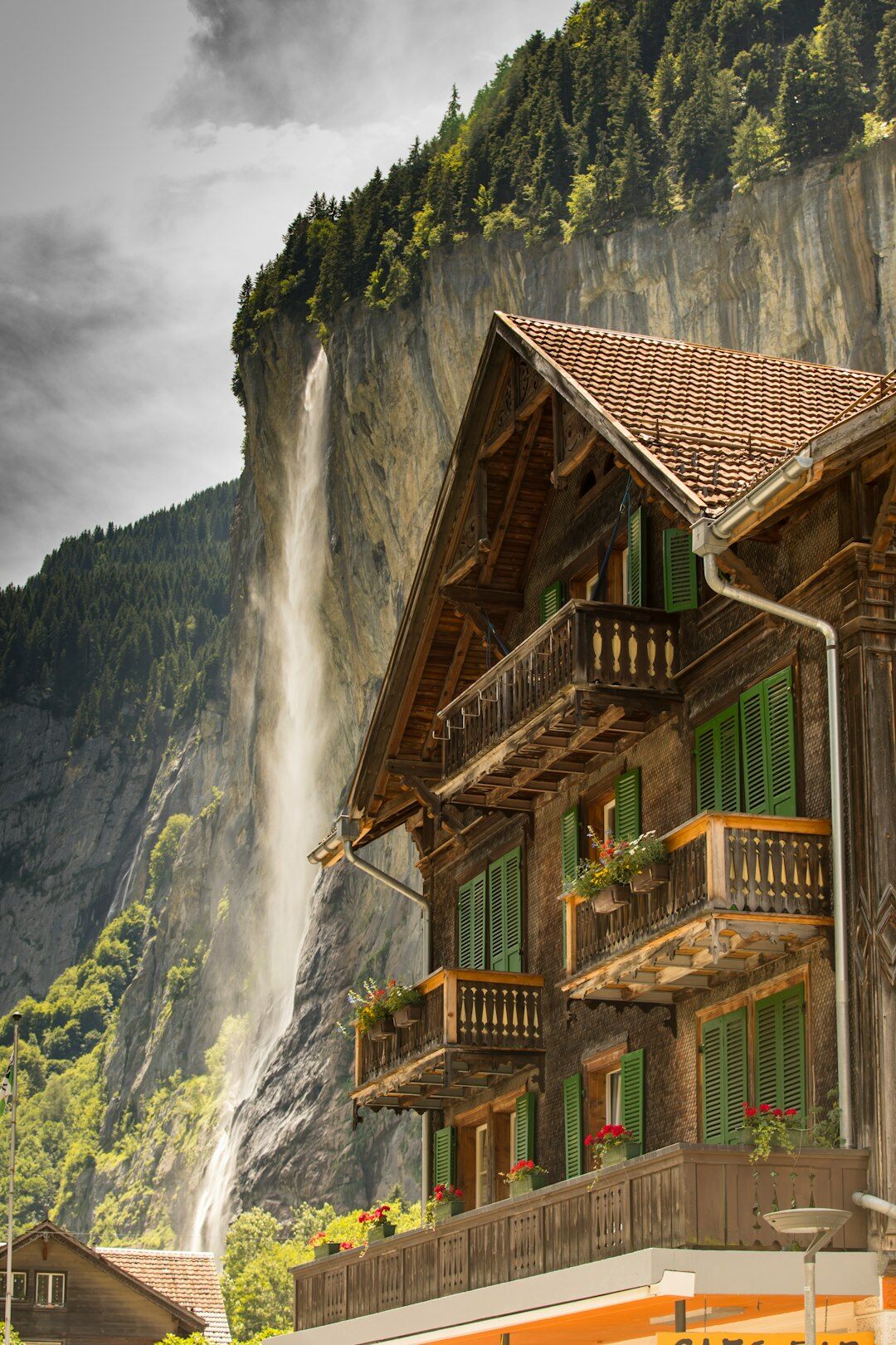 swiss mountains with city
